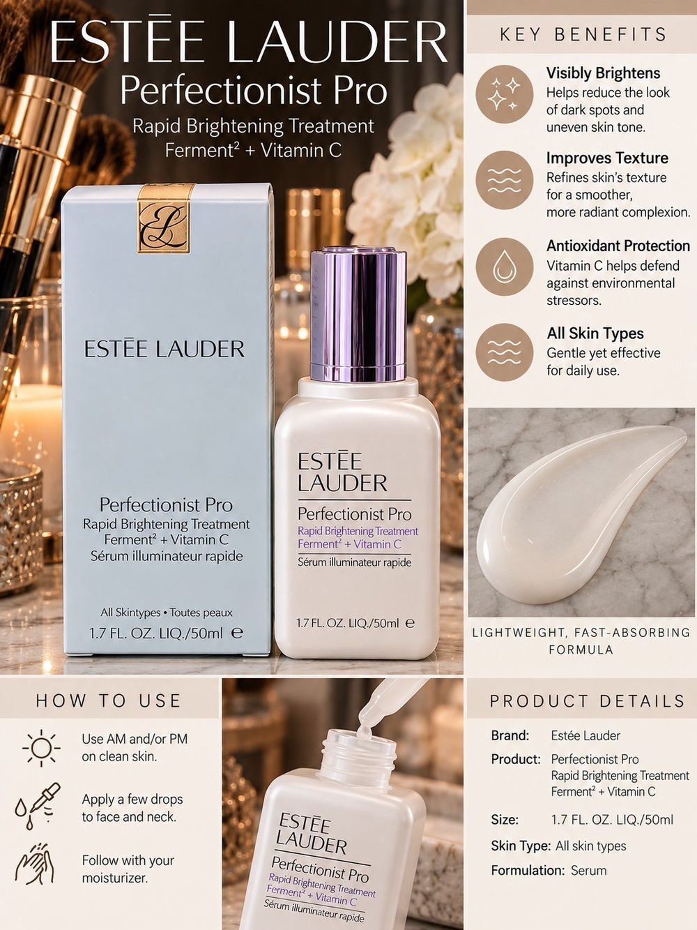 Estee Lauder Perfectionist Pro Rapid Brightening Treatment – Light Blue/White
